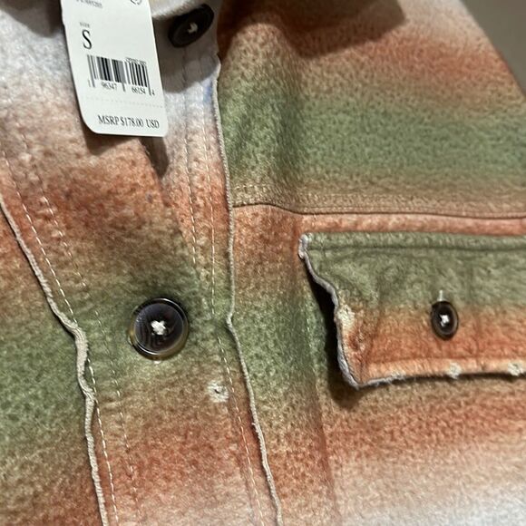 FREE People Ruby Print Shacket Ombre Stripe Marzipan NWT Sml Mocha Mousse - Picture 11 of 17